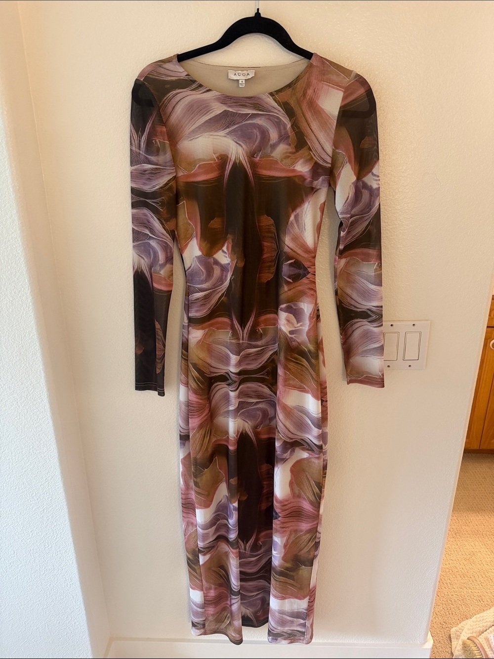 Long Sleeve Abstract Print Maxi Dress in Multicolor